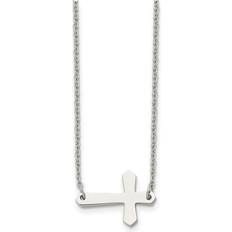 Stainless Steel Necklaces Chisel Polished Sideways Cross on 17 Cable Chain Necklace Silver