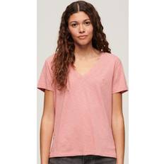 Superdry Damen Oberteile Superdry Women's Strukturiertes T-Shirt mit V-Ausschnitt und Stickerei Pink Größe: Pink