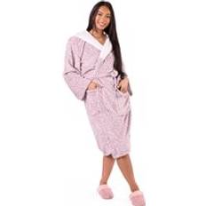 Dreamscene Leopard Print Sherpa Flannel Fleece Hooded Gown Baby Pink One