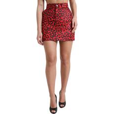 Dolce & Gabbana Red Skirts Dolce & Gabbana Red Leopard Print Cotton High Waist Mini Skirt IT40