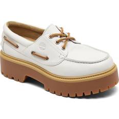 Timberland Women Low Shoes Timberland Stone Street Boat Shoes White Full Grain Women's Flat Shoes White