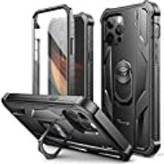 Dexnor fodral kompatibelt med iPhone 12 & 12 Pro [6,1 tum] 360 helkropp slitstark militärkvalitet stötsäkert hårt bakskydd, inbyggt skärmskydd och ställ för iPhone 12/12 Pro – svart