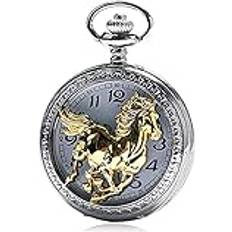 GaRcan Zodiac Running Golden Horse Pattern Pocket Watch Men and Gift Watch Symbolizes Happiness Pocket Watch