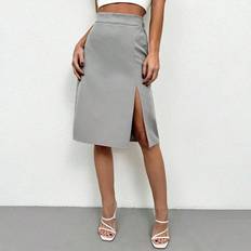 Shein Kjolar Shein Solid Color Asymmetric Pleated Midi Skirt With Slit