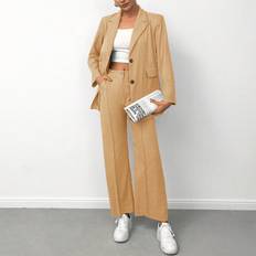 Polyester - Women Suits Shein Casual Suit Coat And Long Pants Set - Solid Color