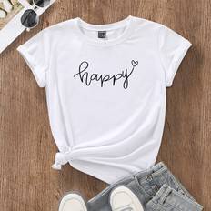 Dam - Spets T-shirts Shein Heart & Letter Graphic Tee