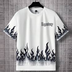 Shein Men Jumpers Shein Manfinity Men Knitting Casual Los Angeles Letter And Flames Graphic Printed Jersey Tee - Fashion