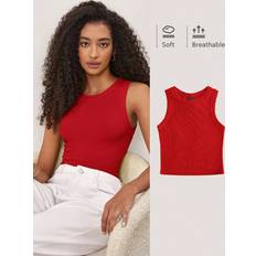 Red Tank Tops Shein Ribbed Basic Tank Top - Women's