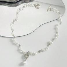 Dam - Plast Halsband Shein 1pc Handmade Fashionable Luxury Beaded Collarbone Necklace For Women