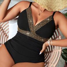 Women Swimsuits Shein Summer Beach Plus Size One Piece Swimsuit - Woven Strap Design