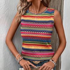 Multicolored Tank Tops Shein Women's Colorful Wavy Line Design Vacation Tank Top