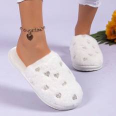 White Slippers Shein White Slippers With Hearts Women'S Indoor Furry Slippers For Autumn & Winter Keeping Warm At Home