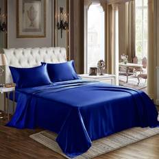 Satin Sheets Twin Size 3 Piece Navy Blue
