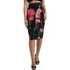 Nylon Skjørt Dolce & Gabbana Black Carnation Pencil Cut Knee Length Skirt IT36