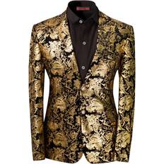 Men - XXS Blazers Cloudstyle Men's Dress Floral Suit Notched Lapel Slim Fit Stylish Blazer - Golden