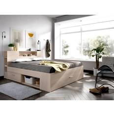 Camas y Colchones Vente-unique Cama Lanka Cabecero Estantería Natural 140 x 190 cm - Natural - Beige