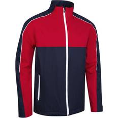 Sunderland Mens Chest and Sleeve Panel Waterproof Golf Jacket - Navy/Red/White