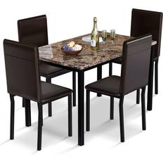 Marble Dining Sets AWQM Faux Marble Brown Dining Set 27.6x47.2" 5