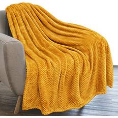 Yellow Blankets PAVILIA PAVILIA Waffle Textured Fleece Blankets Yellow