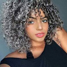 Rosmile Short Curly Wigs for Black Ombre Wig
