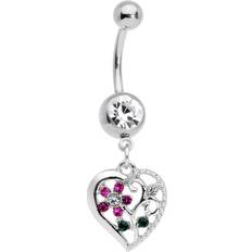 Piercings Body Candy 14G 316L Steel Navel Ring Piercing Clear Purple Accent Heart Flower Dangle Belly Button Ring