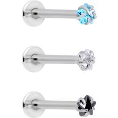 Piercings Body Candy Womens 16G 316L Steel Clear Blue Black Accent Star Labret Monroe Lip Ring Cartilage Tragus 3/8