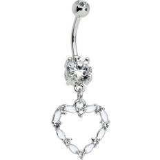 Piercings Body Candy Steel Clear Accent White Whole Heart Dangle Belly Ring