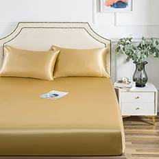 Gold Bed Sheets Luxbedding Fitted Queen Fitted Only, 1 Ultra Soft Deep Silk Bottom Bed Sheet Gold (203.2x)