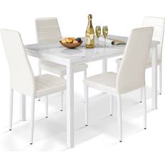 Marble Dining Sets AWQM Faux Marble White Dining Set 29.9x47.8" 5