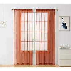 HLC.me Rust Burnt Orange Sheer Voile Window Treatment Rod 54 x 84 inches