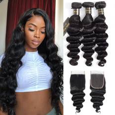 Hair Products DONG H hair DONG H hair Loose Deep Wave Bundles with Closure 9A Peruvian Wave