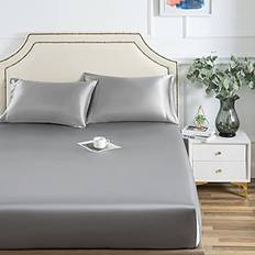 Luxbedding Fitted Queen Fitted Only, 1 Ultra Soft Deep Silk Bottom Bed Sheet Gray