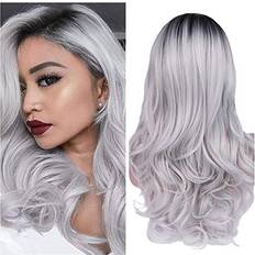 Grey Wigs Quantum Love Ombre Gray Long Wavy Middle Part Wig