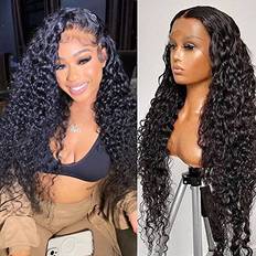 13x6 SNJON 13x6 HD Transparent Water Wave Lace Front Wig 22 inch Natural black