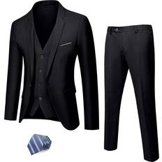 3XL - Slim Suits MY'S Men's 3 Piece Solid Suit Set - Black