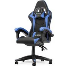 Bigzzia Ergonomic Gaming Chair with Headrest and Lumbar Pillow Rotatable Home PU Leather Office Chair Black/Blue