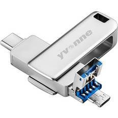 Memory Cards & USB Flash Drives Greenzech 32GB, Grey 3 in 1 256G USB Flash Drive USB3.0 Type C MicroUSB Pendrive 32G 64G 128G Thumb Drive Memory Disk 360 Rotation U Disk