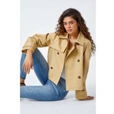 Elastane/Lycra/Spandex - Women Coats Roman Cotton Blend Cropped Stretch Trench Coat Natural