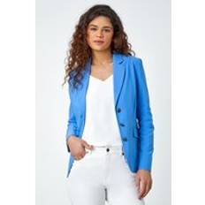 Elastane/Lycra/Spandex Blazers Roman Button Detail Stretch Blazer Light Blue