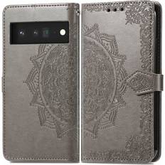 Wallet Cases Dteck for Google Pixel 6 Pro 5G 2021 Wallet Case Embossed Mandala Floral Leather Folio Flip Wristlet Shockproof Protective ID Credit Card Slots Holder Cover for Google Pixel 6 Pro 5G Gray