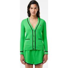 Lacoste Femme Cardigans Lacoste V Neck 3D Rib Knit Cardigan Green Black