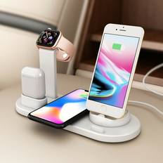 White Qi Wireless Charger 4 in1 Charging Dock Station for AirPods Apple iWatch iPhone