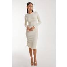 Ribbed Dresses Soft Brushed Rib Long Sleeve Midi Dress Ivory