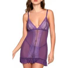 Purple - Women Lingerie Sets iCollection Women's Jacquard Lace & Mesh Chemise, Purple