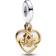 Pandora Argento Ciondoli e Pendenti Pandora Lab Grown Engravable Mom Double Dangle Charm - Silver/Gold/Diamond