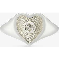 Gucci Womens Silver Interlocking-G Heart Mother-of-Pearl Effect 925 Sterling-silver Ring O-P