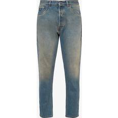 Prada Women Jeans Prada Mens Blue Logo-plaque Cropped Tapered-leg Jeans