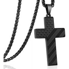 Jewelry APSVO Black Cross Necklace for Men Boys Bible Verse Stainless Steel Cross Pendant Chain American Flag Necklaces Religious Christian Jewelry Gifts