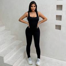 Cut-Out Jumpsuits & Overaller Shein Ladies' Criss-Cross Hollow Out Unitard Jumpsuit With Tie Straps