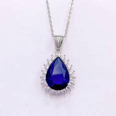 Blue Necklaces Shein Luxurious Classical 925 Silver & Cubic Zirconia Waterdrop Shaped Necklace - Silver
